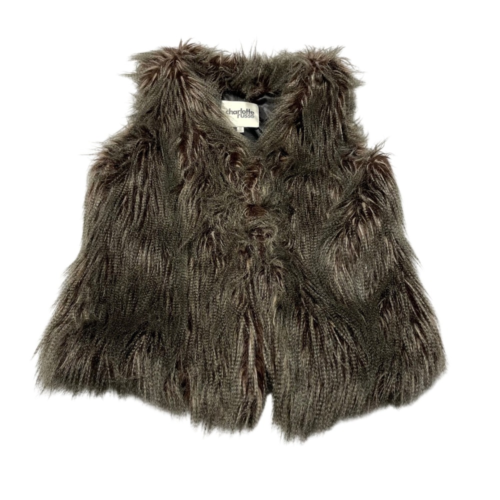 Charlotte Russe Faux Fur Vest Womens Medium Brown Shaggy Open Front